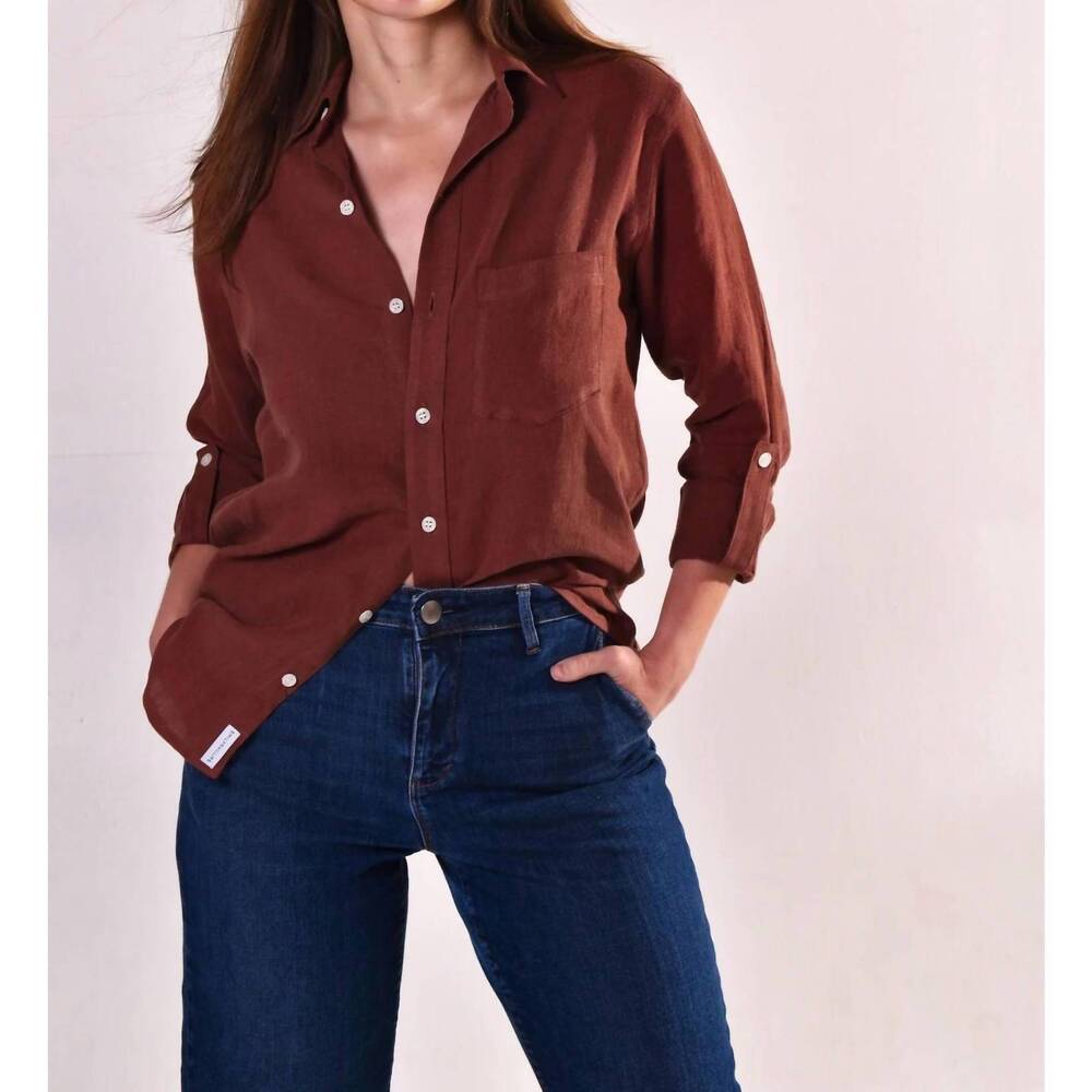 NEW EMILY PHILLIPS button down tencel shirt in brown